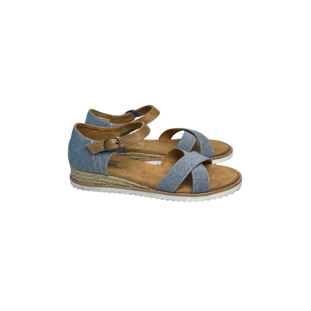 BOBS from Skechers Women’s Desert Kiss Denim Upper Ankle Strap Sandals Size 9 M
